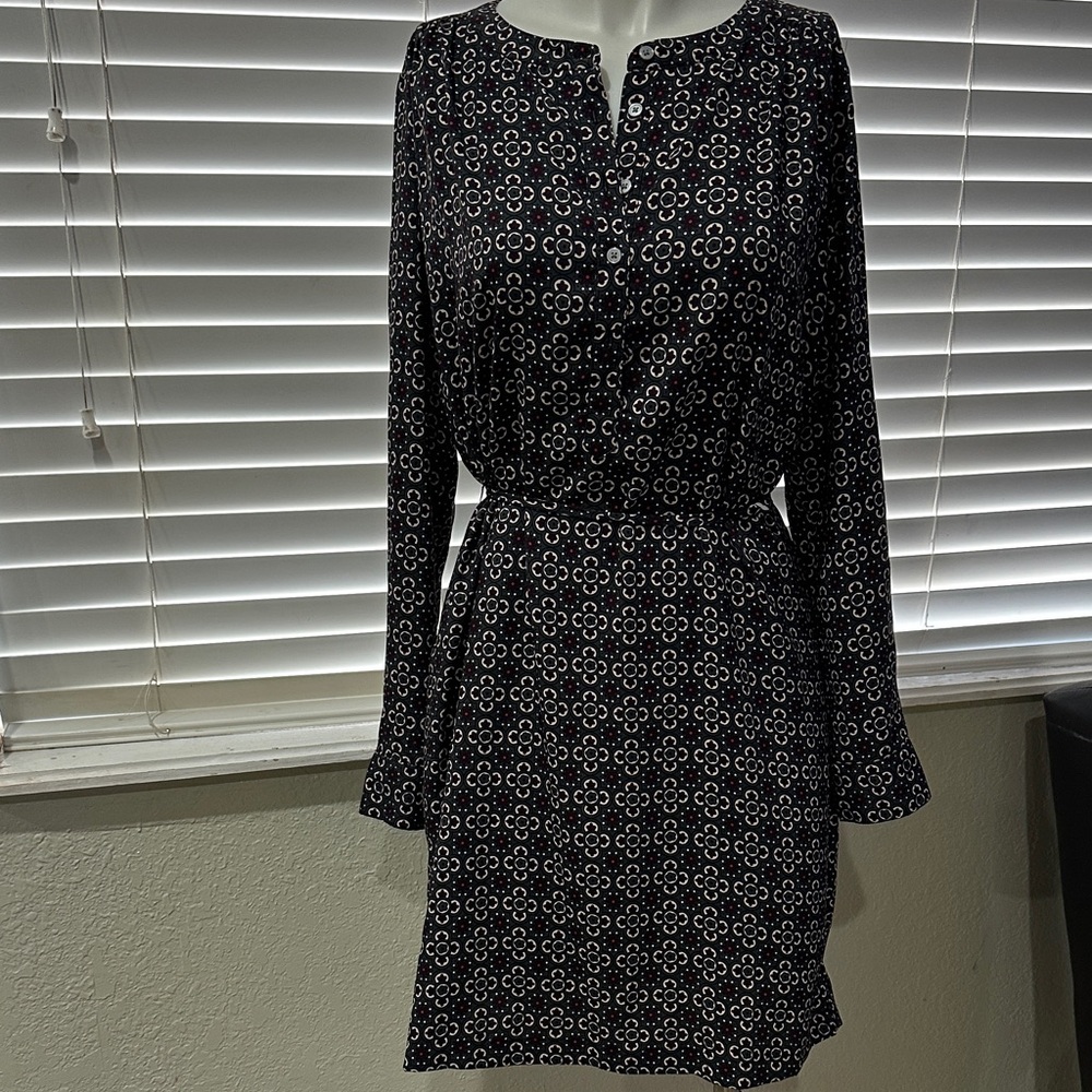 Loft Maroon, Gray and beige Patterned Dress Size Small